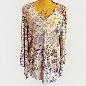 Lane Bryant Paisley Patchwork Tunic Top Boho Handkerchief Sleeves Size 14